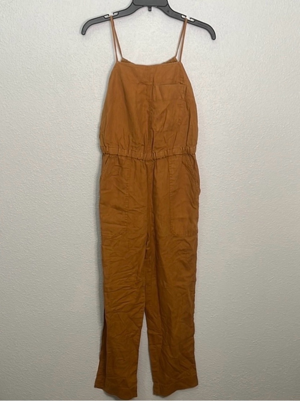 Everlane Linen Apron Front Jumpsuit Orange estimated size small